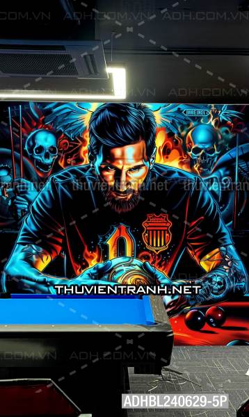  Messi và Ronaldo chơi Bi-a - Tranh tường chất lượng cao