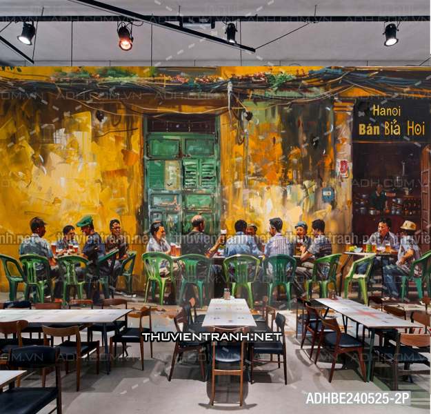Tranh dán tường Quán Bia- Quán Nhậu- Quán lẩu, Quán nướng, quán ăn, Quán bia Hà Nội, Phố cổ Hà Nội - Tranh tường chất lượng cao