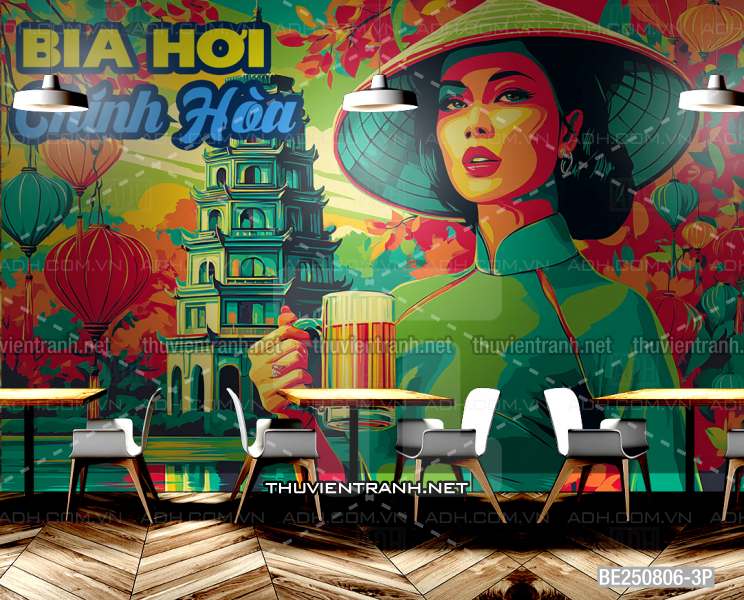 Tranh dán tường Quán Bia- Quán Nhậu- Quán lẩu, Quán nướng, quán ăn, Quán bia Hà Nội, Phố cổ Hà Nội - Tranh tường chất lượng cao