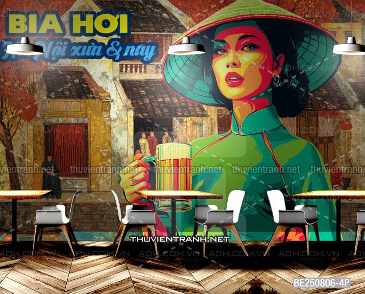 Tranh dán tường Quán Bia- Quán Nhậu- Quán lẩu, Quán nướng, quán ăn, Quán bia Hà Nội, Phố cổ Hà Nội - Tranh tường chất lượng cao