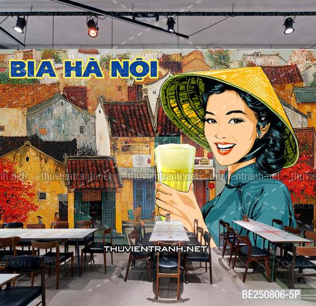 Tranh dán tường Quán Bia- Quán Nhậu- Quán lẩu, Quán nướng, quán ăn, Quán bia Hà Nội, Phố cổ Hà Nội - Tranh tường chất lượng cao