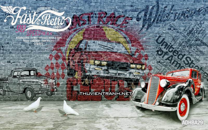 Tranh 3D xe hơi cổ, tranh tường 3D - Tranh tường chất lượng cao