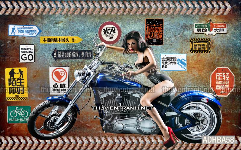 Tranh 3D xe motor cổ, tranh tường 3D - Tranh tường chất lượng cao