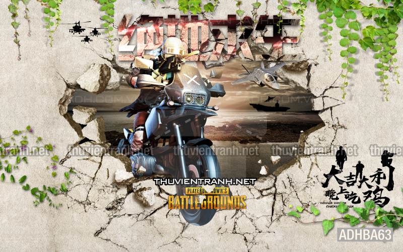 Tranh 3D xe motor cổ, tranh tường 3D - Tranh tường chất lượng cao