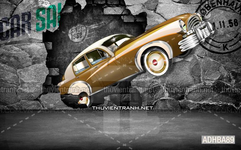 Tranh 3D xe hơi cổ, ô tô cổ Vintage - Tranh tường chất lượng cao
