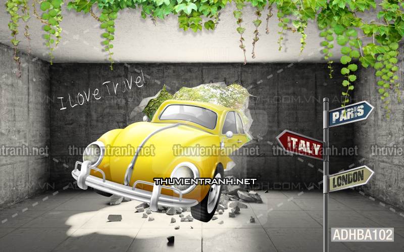 Tranh 3D xe hơi cổ, ô tô cổ Vintage - Tranh tường chất lượng cao