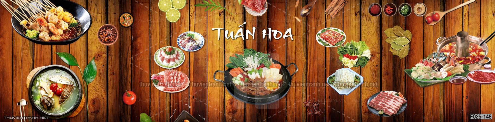 Tranh dán tường quán Ăn vặt, Piza, Gà chiên, trà chanh - Tranh tường chất lượng cao