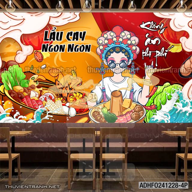 Tranh dán tường Quán ăn vặt, mỳ cay, lẩu nướng hiện đại - Tranh tường chất lượng cao