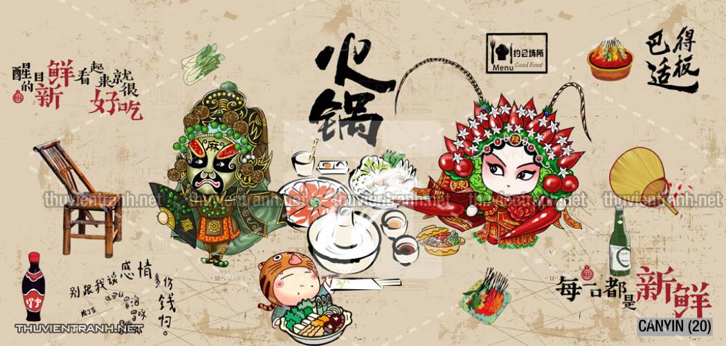 Tranh dán tường  Quán ăn, Nhà hàng Trung Quốc - Tranh tường chất lượng cao
