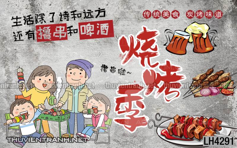 Tranh dán tường quán Lẩu nướng, bia hơi, quán nhậu - Tranh tường chất lượng cao