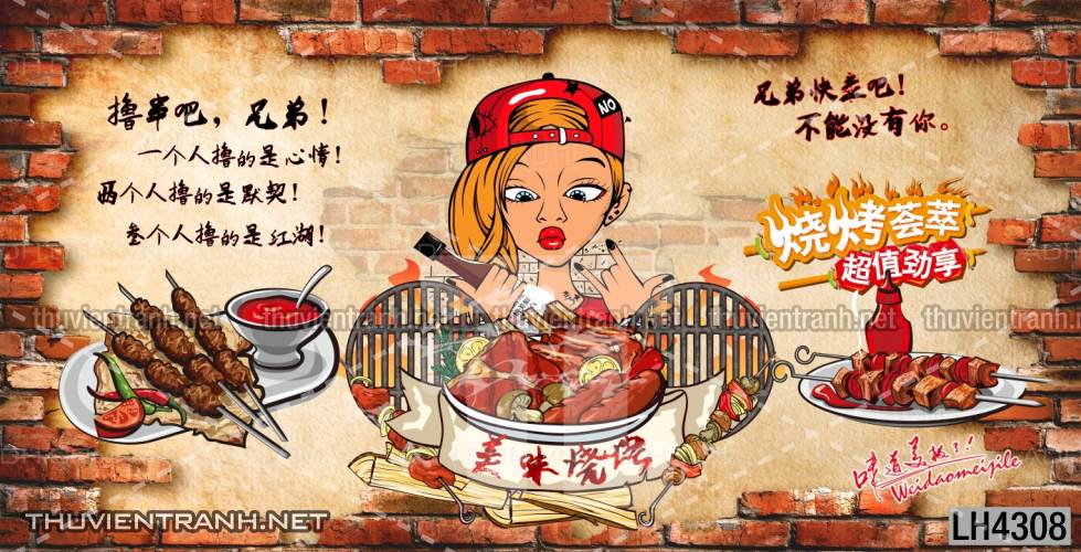 Tranh dán tường quán Lẩu nướng, bia hơi, quán nhậu - Tranh tường chất lượng cao