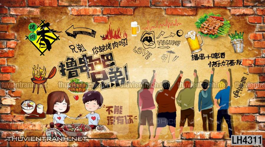 Tranh dán tường quán Lẩu nướng, bia hơi, quán nhậu - Tranh tường chất lượng cao