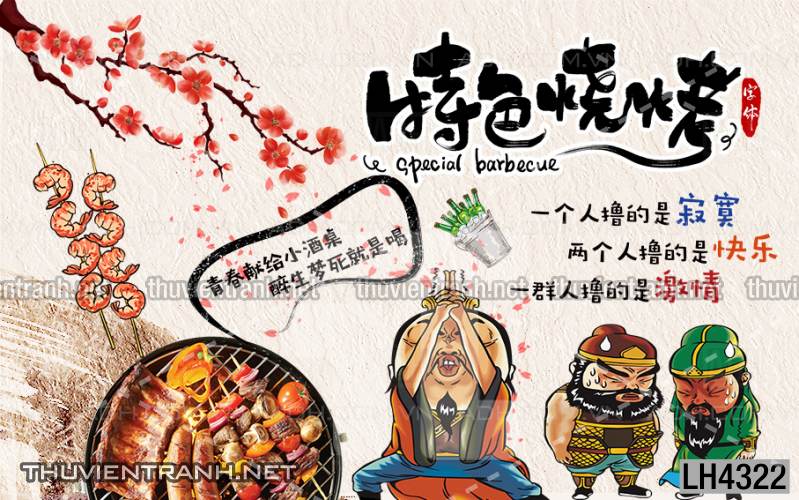 Tranh dán tường quán Lẩu nướng, bia hơi, quán nhậu - Tranh tường chất lượng cao