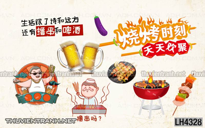 Tranh dán tường quán Lẩu nướng, bia hơi, quán nhậu - Tranh tường chất lượng cao