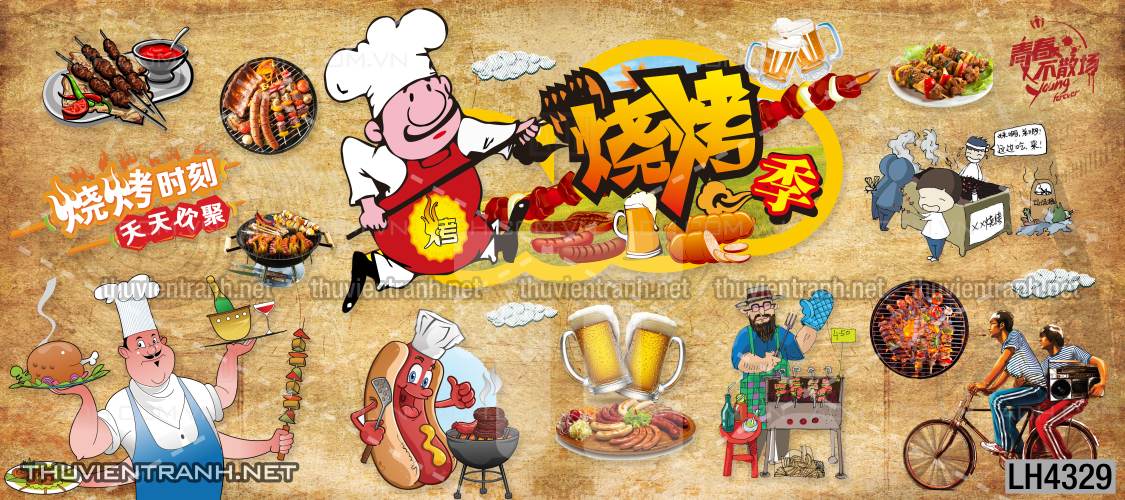 Tranh dán tường quán Lẩu nướng, bia hơi, quán nhậu - Tranh tường chất lượng cao