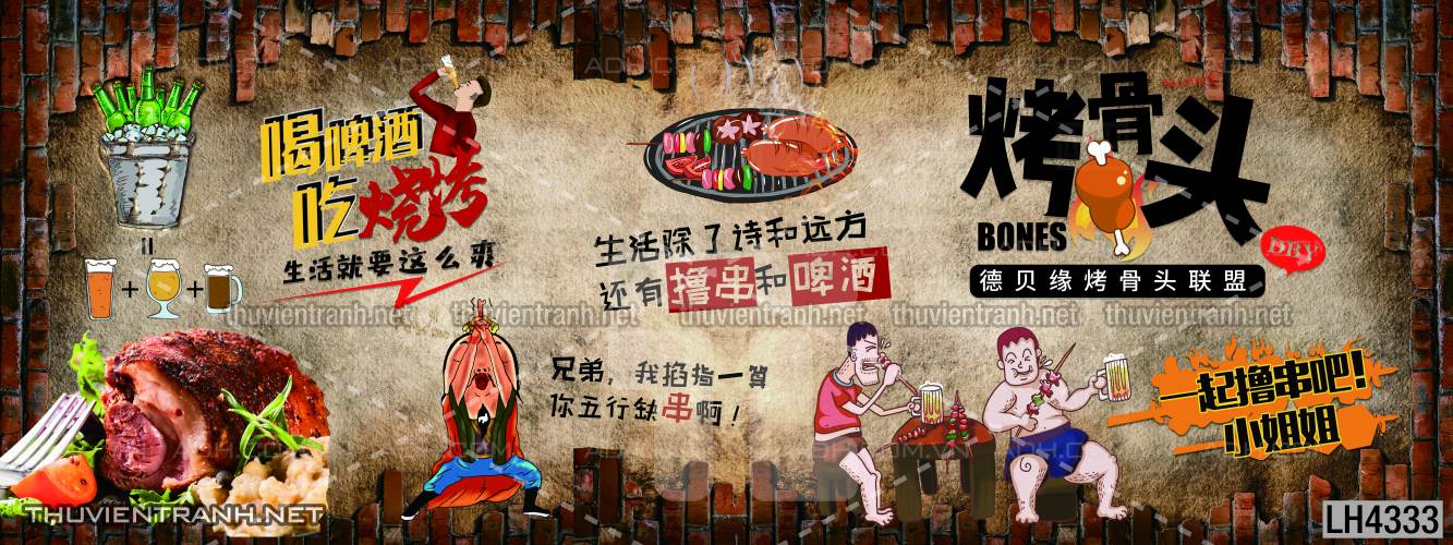 Tranh dán tường quán Lẩu nướng, bia hơi, quán nhậu - Tranh tường chất lượng cao