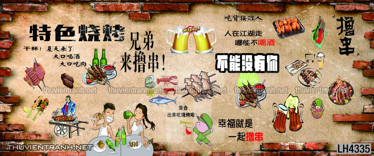 Tranh dán tường quán Lẩu nướng, bia hơi, quán nhậu - Tranh tường chất lượng cao