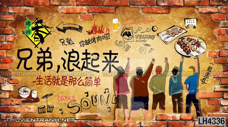 Tranh dán tường quán Lẩu nướng, bia hơi, quán nhậu - Tranh tường chất lượng cao