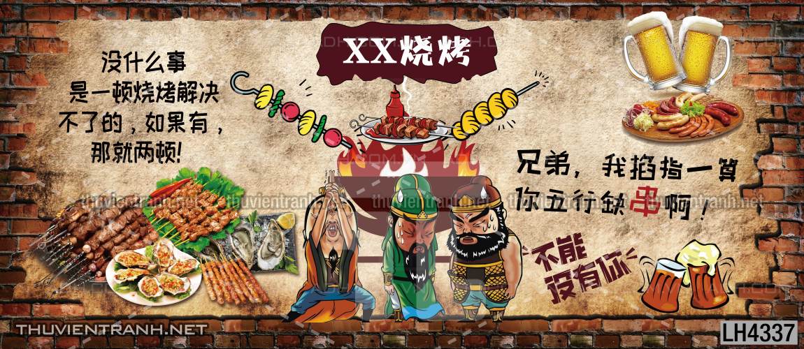 Tranh dán tường quán Lẩu nướng, bia hơi, quán nhậu - Tranh tường chất lượng cao