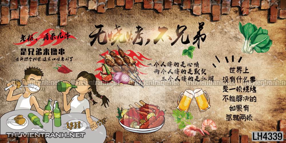 Tranh dán tường quán Lẩu nướng, bia hơi, quán nhậu - Tranh tường chất lượng cao