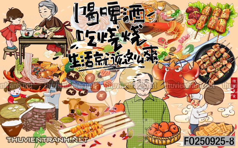 Tranh dán tường quán ăn vặt, lẩu nướng - Tranh tường chất lượng cao