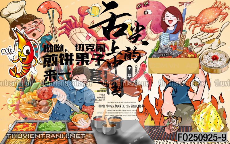 Tranh dán tường quán ăn vặt, lẩu nướng - Tranh tường chất lượng cao