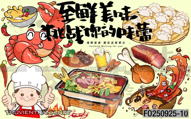 Tranh dán tường quán ăn vặt, lẩu nướng - Tranh tường chất lượng cao