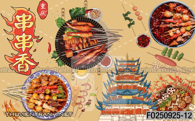 Tranh dán tường quán ăn vặt, lẩu nướng - Tranh tường chất lượng cao