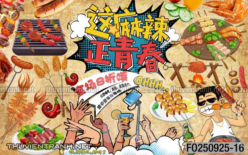 Tranh dán tường quán ăn vặt, lẩu nướng - Tranh tường chất lượng cao
