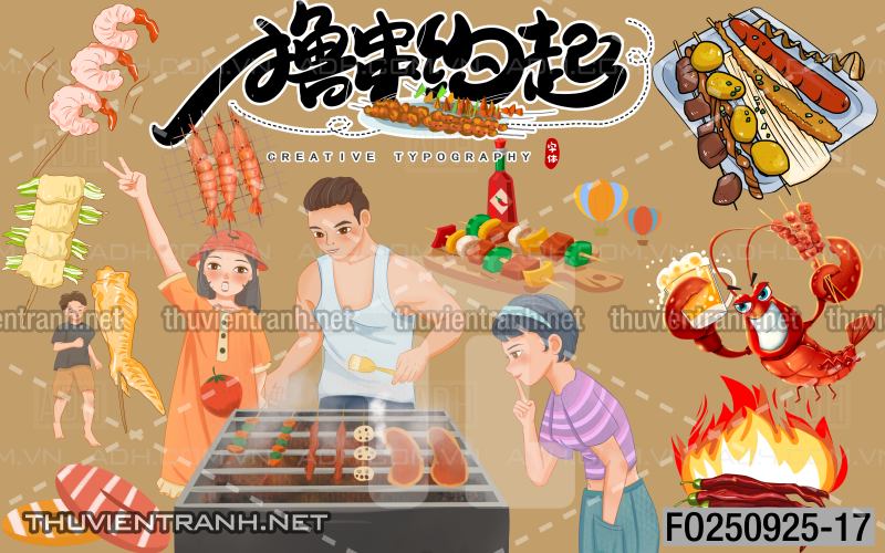 Tranh dán tường quán ăn vặt, lẩu nướng - Tranh tường chất lượng cao