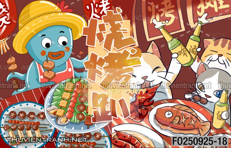 Tranh dán tường quán ăn vặt, lẩu nướng - Tranh tường chất lượng cao