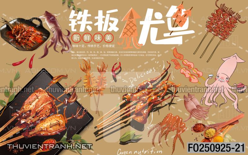 Tranh dán tường quán ăn vặt, lẩu nướng - Tranh tường chất lượng cao
