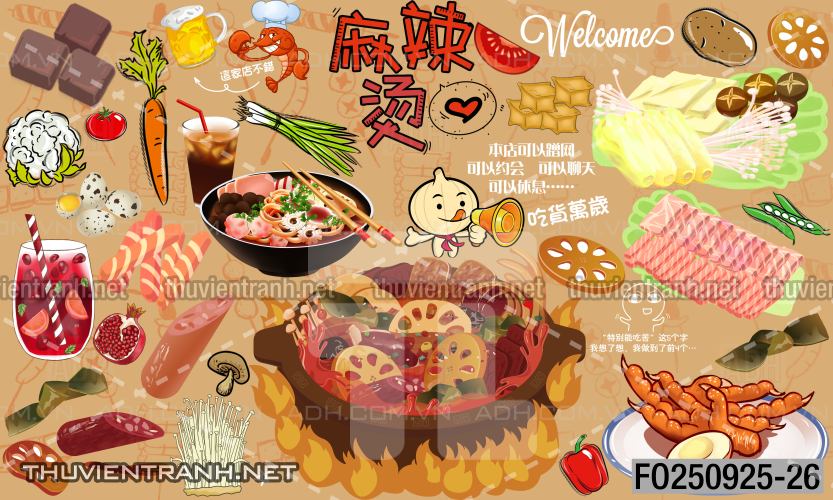 Tranh dán tường quán ăn vặt, lẩu nướng - Tranh tường chất lượng cao