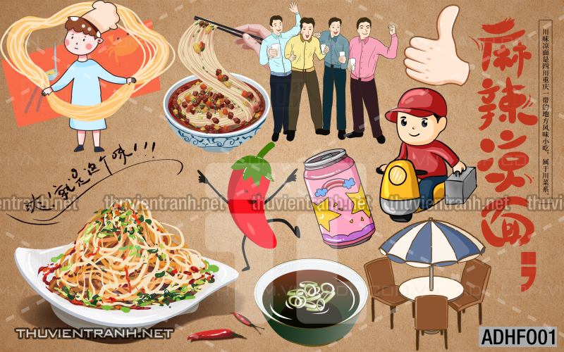  Tranh dán tường quán Mỳ Cay ăn vặt - Tranh tường chất lượng cao