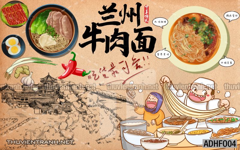  Tranh dán tường quán Mỳ Cay ăn vặt - Tranh tường chất lượng cao