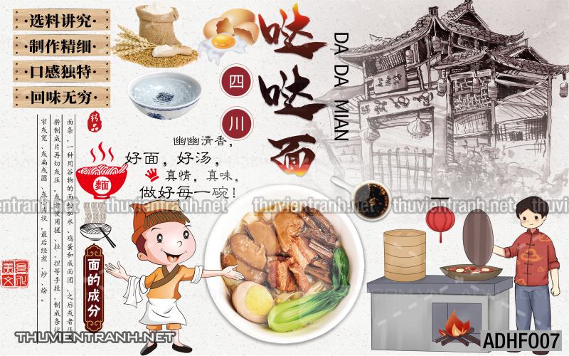  Tranh dán tường quán Mỳ Cay ăn vặt - Tranh tường chất lượng cao