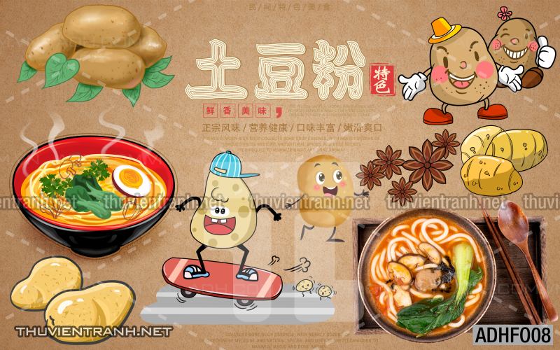  Tranh dán tường quán Mỳ Cay ăn vặt - Tranh tường chất lượng cao