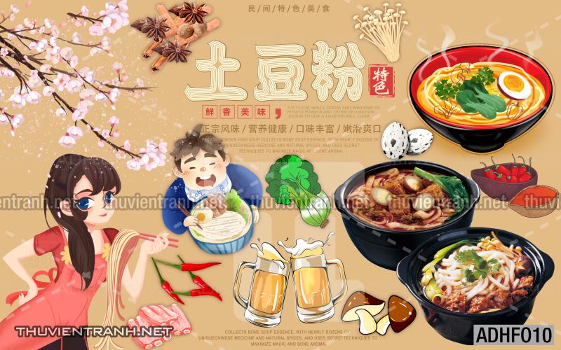  Tranh dán tường quán Mỳ Cay ăn vặt - Tranh tường chất lượng cao