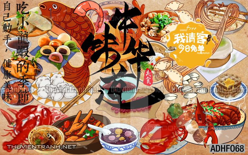  Tranh dán tường quán ăn Hải Sản - Tranh tường chất lượng cao