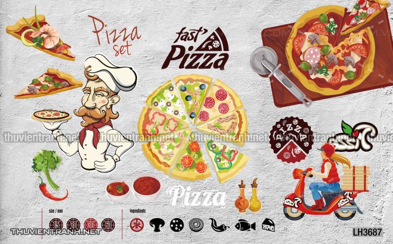  Tranh dán tường bánh Pizza - Tranh tường chất lượng cao