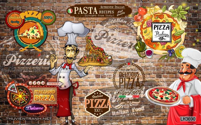  Tranh dán tường bánh Pizza - Tranh tường chất lượng cao