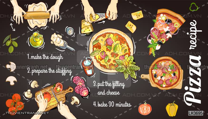  Tranh dán tường bánh Pizza - Tranh tường chất lượng cao