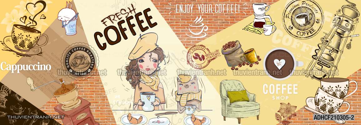 Tranh dán tường Quán Cafe - Tranh tường chất lượng cao