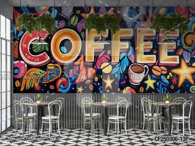  Tranh dán tường Cafe, tranh dán tường chữ Cafe - Tranh tường chất lượng cao