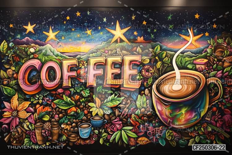  Tranh dán tường Cafe, tranh dán tường chữ Cafe - Tranh tường chất lượng cao