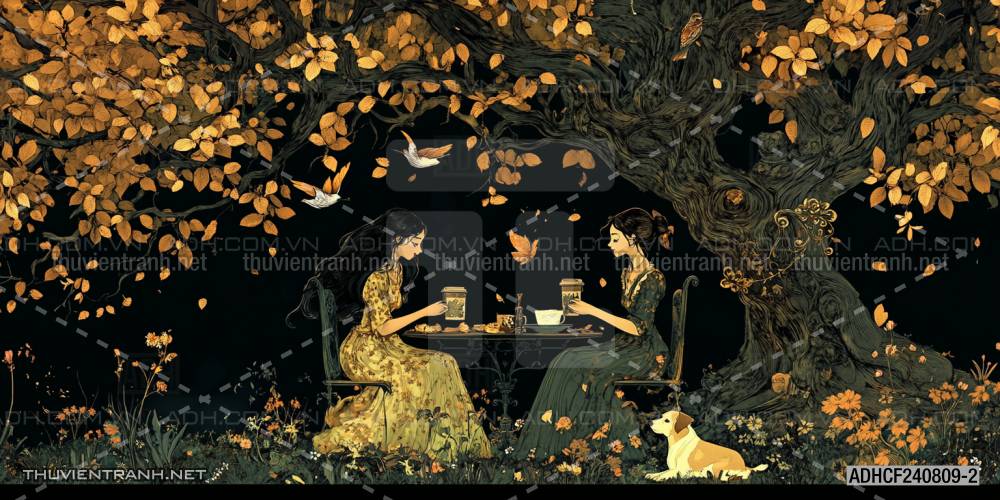  Tranh dán tường Cafe, tranh dán tường cô gái uống cafe - Tranh tường chất lượng cao