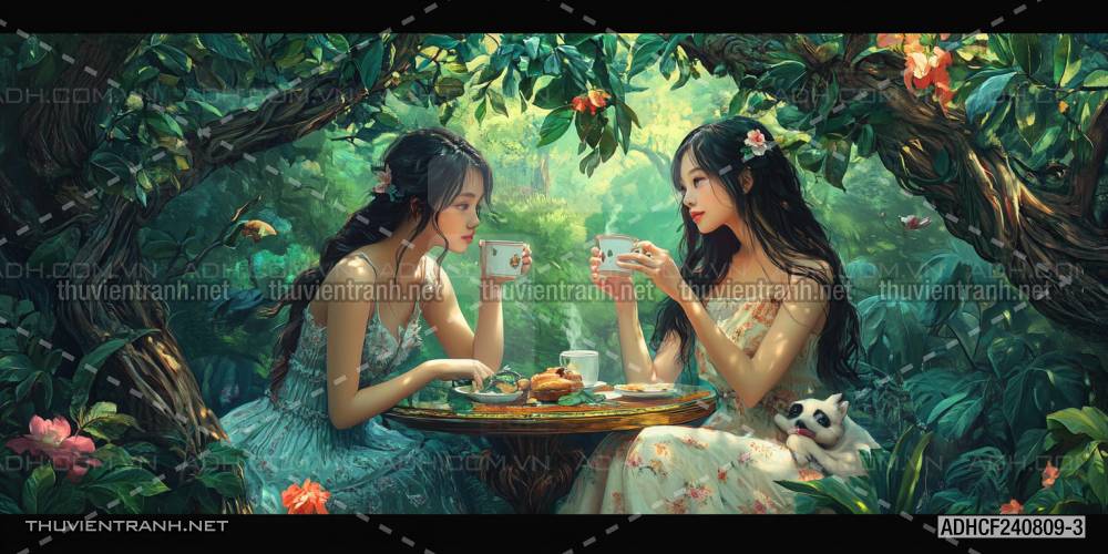  Tranh dán tường Cafe, tranh dán tường cô gái uống cafe - Tranh tường chất lượng cao