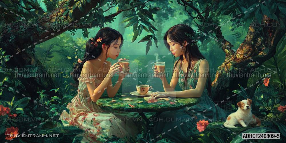 Tranh dán tường Cafe, tranh dán tường cô gái uống cafe - Tranh tường chất lượng cao