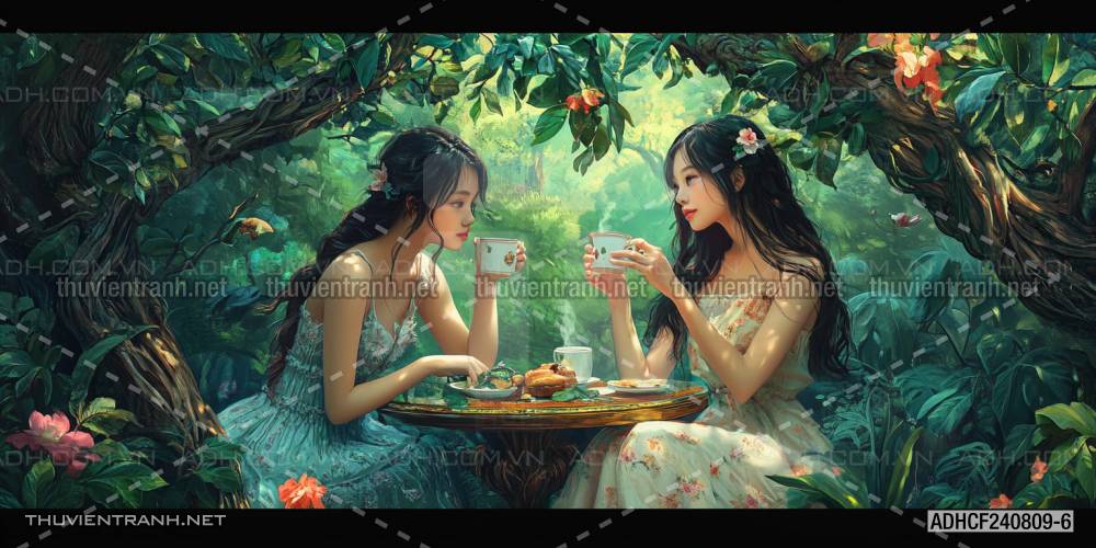  Tranh dán tường Cafe, tranh dán tường cô gái uống cafe - Tranh tường chất lượng cao
