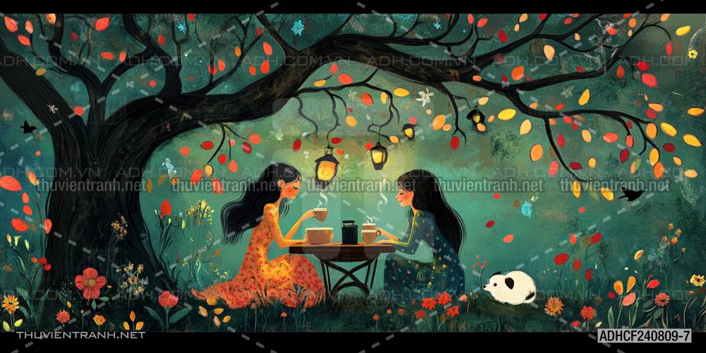 Tranh dán tường Cafe, tranh dán tường cô gái uống cafe - Tranh tường chất lượng cao